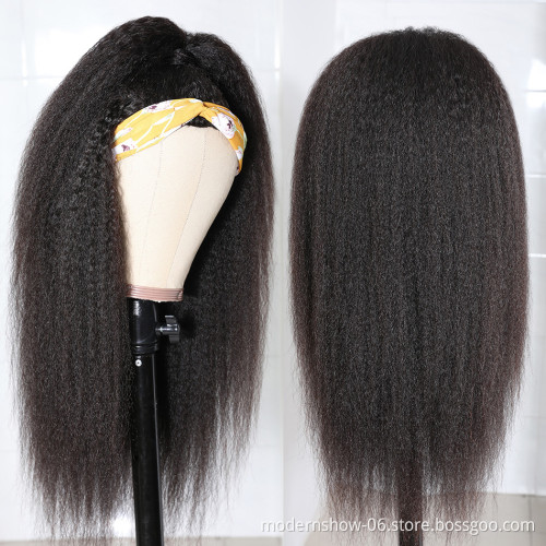 Full Cuticles Aligned Brazilian human Hair Headband Wigs,Cheap Wholesale Natural Virgin Human Hair Wigs for black Women